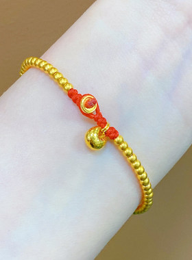 3D硬金黄金小胖福手链女999足金新款胖福红绳手串纯金手饰送女友