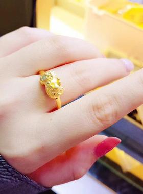 黄金貔貅戒指999足金戒指指环3D硬金萌萌皮休转运珠手串戒子女款