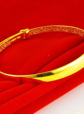 黄金手镯女款9999足金光面真金首饰纯金镯子按克数送妈妈礼物