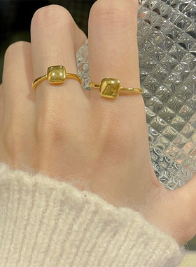 5G黄金方块戒指女足金999时尚简约几何指环纯金方形光圈戒子新款