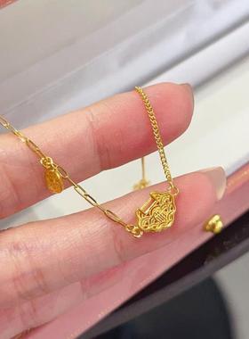 5G黄金平安锁手链女999足金新款如意福锁手饰手串纯金送女友