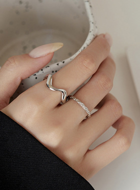一恋简约波浪戒指女线条不规则气质百搭开口指环ins小众食