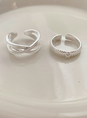 简约几何交叉竖纹开口食指戒女