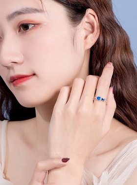 一恋爆款蓝色小鱼烧蓝戒指女ins小众设计感独特开口食指