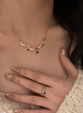 一恋蓝色水滴戒指女精致优雅轻奢蓝眼泪开口指环百搭食指