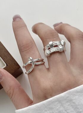 一恋简约冷淡风几何线条缠绕戒指女个性嘻哈朋克百搭开口指环食指