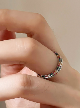 一恋彩虹碎方块三面立体戒指女时尚简约个性日韩开口指环