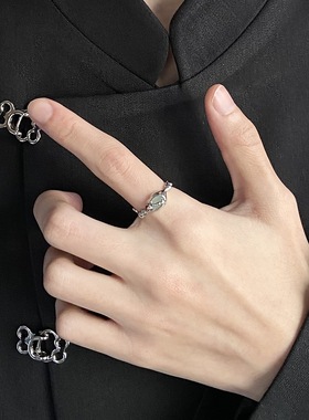 一恋精致绿色锆石戒指女不规则竹节气质开口指环ins风小众清新食