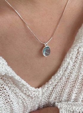 一恋甜美蓝色椭圆锆石项链女简约时尚精致轻奢锁骨链百搭