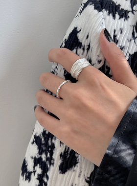 一恋韩版锡箔纸戒指女复古个性创意不规则开口指环素圈细食