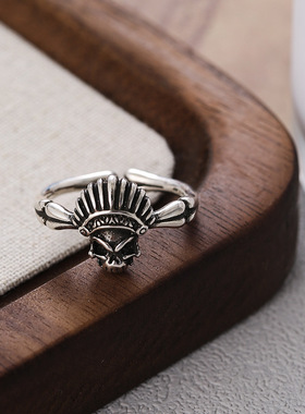 一恋骷髅头戒指女复古印第安风情小众个性嘻哈开口指环食