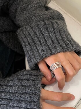一恋甜酷多层缠绕线条戒指女简约冷淡风气质百搭开口指环宽边食指