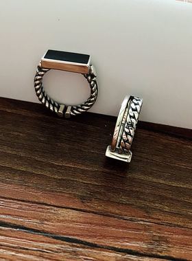 一恋复古几何戒指女韩版个性黑色方形食指环欧美网红手饰品