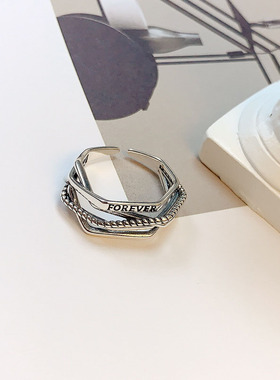 一恋韩版时尚多层复古开口戒指女ins风潮人网红简约个性字母食指