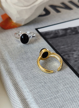 一恋甜美黑色锆石戒指女简约时尚百搭个性开口指环ins食