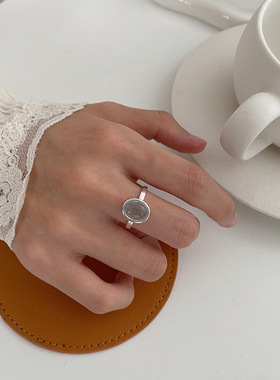 一恋几何椭圆蓝色戒指女网红时尚百搭精致开口指环ins食