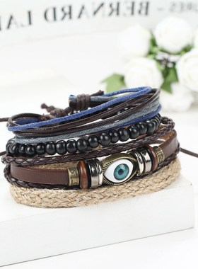 Men beaded knitting fashion braceletsбраслет男士手镯