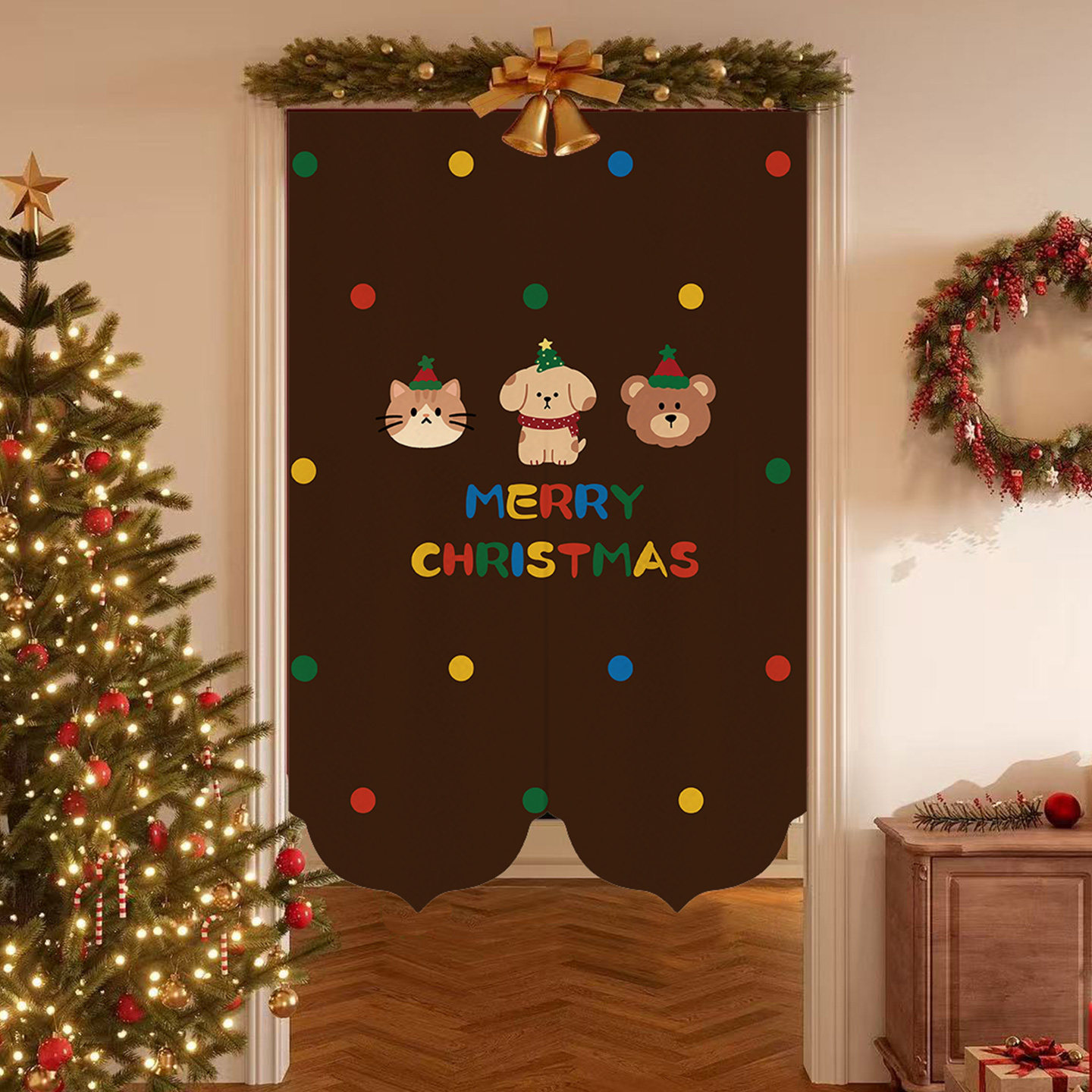 圣诞卡通门帘创意卧室隔断帘儿童房节日装饰布帘半帘卫生间遮挡帘,淘宝优惠券,粉丝福利购,淘宝优惠卷