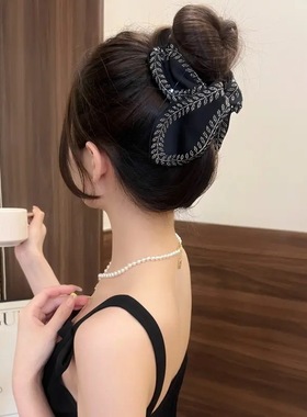 【D发】韩式设计感叶片麦穗鲨鱼夹百搭高级感发卡后脑勺发抓布艺