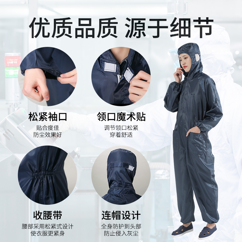 防尘服连体连帽防静电工作服加口袋喷漆防护无尘服洁净服车间男女 - 图2