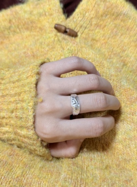 S999足银沟壑锤纹磨砂面时尚戒指女冷淡风温柔小清新个性百搭戒指