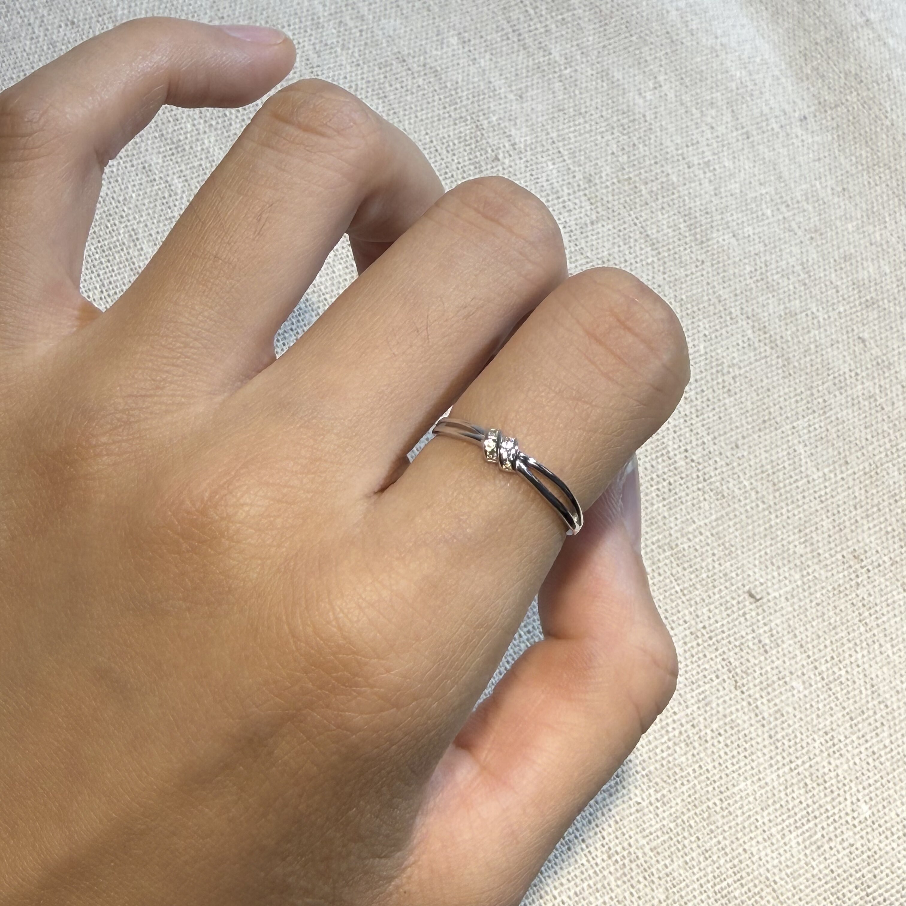 Pure silver 999 concentric knot small zircon open ring