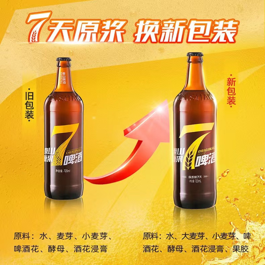 泰山原浆啤酒黄7天鲜活8度麦芽原浆鲜啤精酿720ml *2瓶山东特产 - 图1