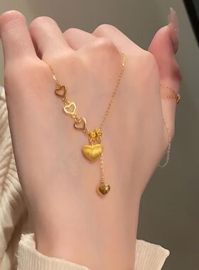钛钢不掉色爱心流苏项链女2026新款轻奢小众复古锁骨链日常百搭