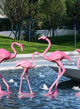 仿真玻璃钢几何火烈鸟雕塑园林景观水池白鹭丹顶鹤仙鹤装饰大摆件