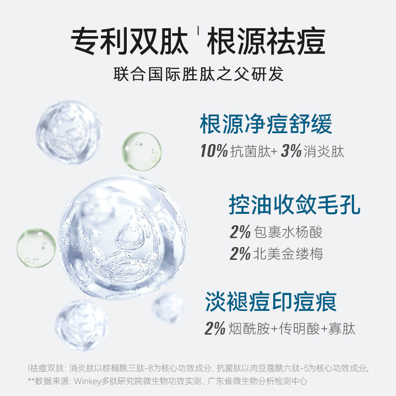 肌漾化妆品旗舰店SKINO肌漾双肽祛痘精华液 水杨酸祛青春痘烟酰胺淡化痘印舒缓维稳0