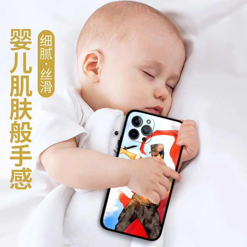 适用iPhone14ProMax军迷军旅风手机壳苹果13Mini12p11p8plus卡通民族少年周边照片定制XR爱国XsMax硅胶套se3