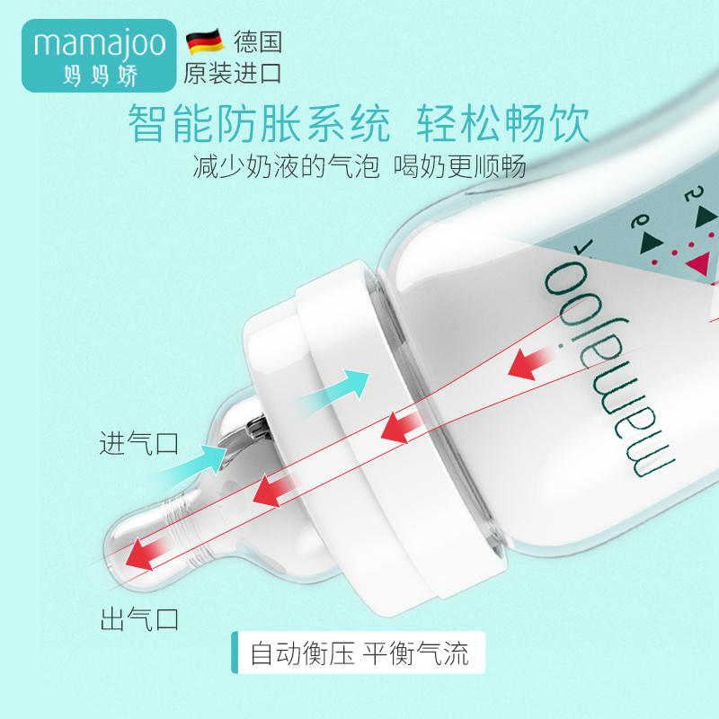 德国正品mamajoo高硼硅玻璃奶瓶新生婴儿宝宝宽口径防胀气240ml