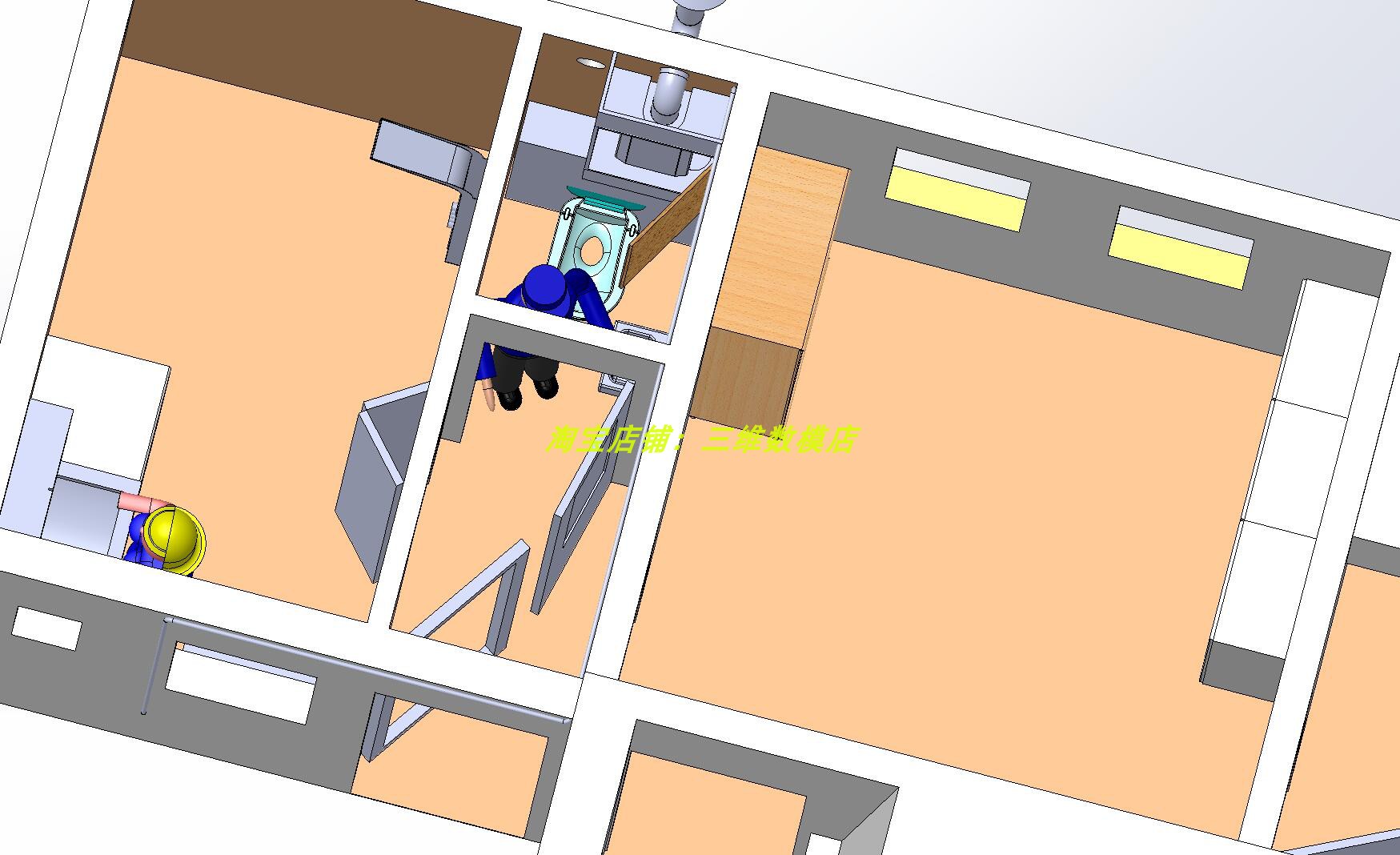 房屋住宅3D三维几何数模型Solidworks马桶卫生间书厨房餐客厅假人 - 图3