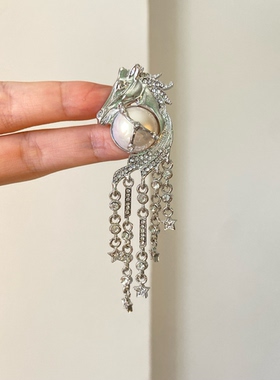 Vintage古着马头珍珠流苏Horse Pearl胸针