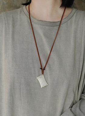 复古方形编织筐酒壶吊坠项链女