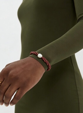 红色米珠缠绕珍珠手链女