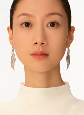 优雅银色线条叶片耳环女