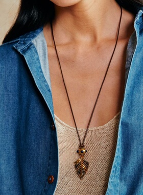 长款棕榈叶子吊坠项链女