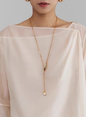 叶片珍珠水滴吊坠项链女