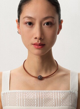 短款灰玛瑙牛皮项圈女