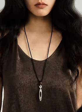长款两戴陨石水滴吊坠项链女