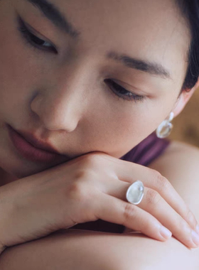 不规则透明白水晶戒指女