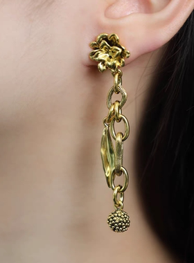 法式中古花朵树叶项链女