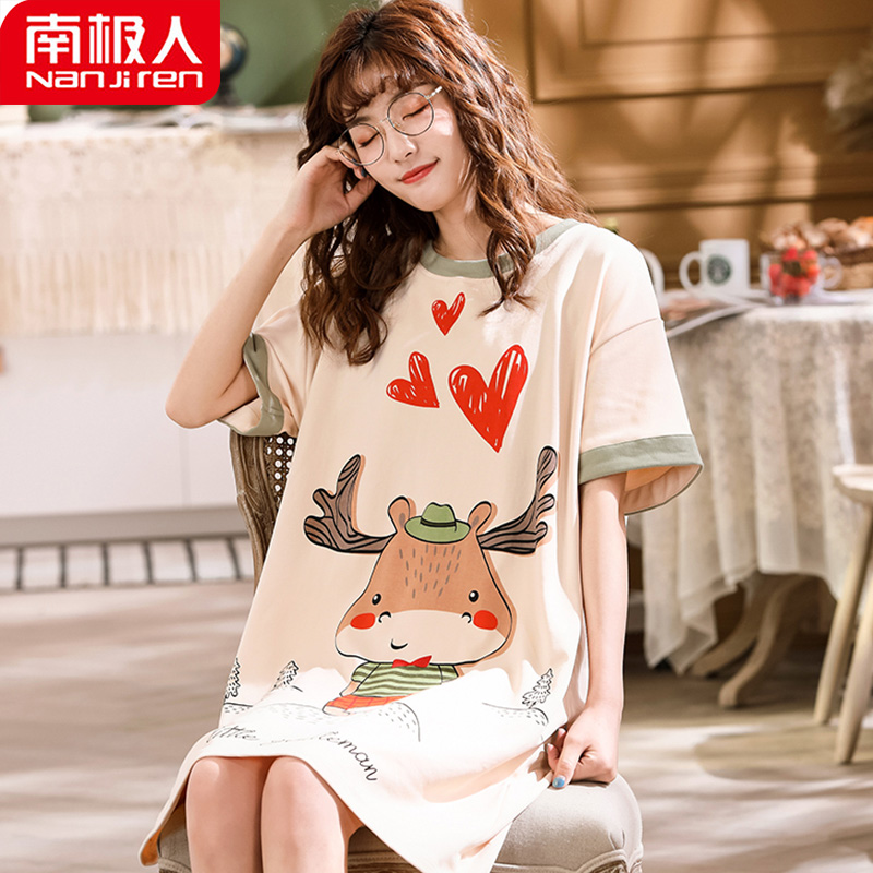 南极人菲狐睡衣店南极人睡裙女夏季纯棉短袖韩版薄款连衣裙子春秋甜美可爱连体睡衣2