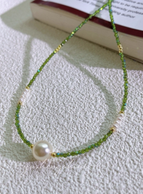 天然绿色尖晶石施家珍珠项链通勤百搭女夏季2024新款爆款时尚正品