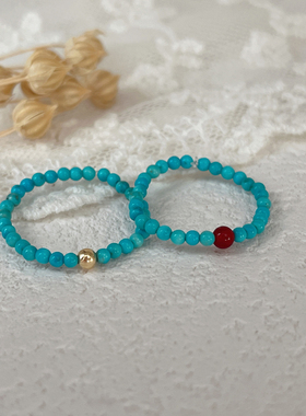 天然绿松石戒指极细红玛瑙