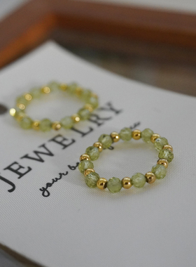 韩国新款彩色串珠戒指叠戴单戴复古指环幸运水晶18K包金指环