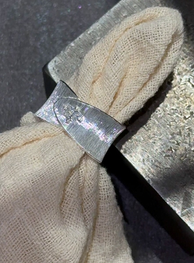 S925纯银色复古拉丝宽版戒指女