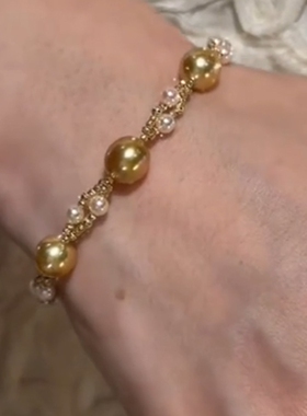 金色复古仿珍珠编织手链女