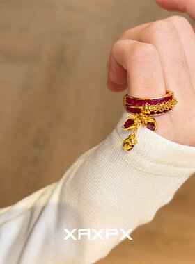 S925纯银金色满钻拉链戒指女